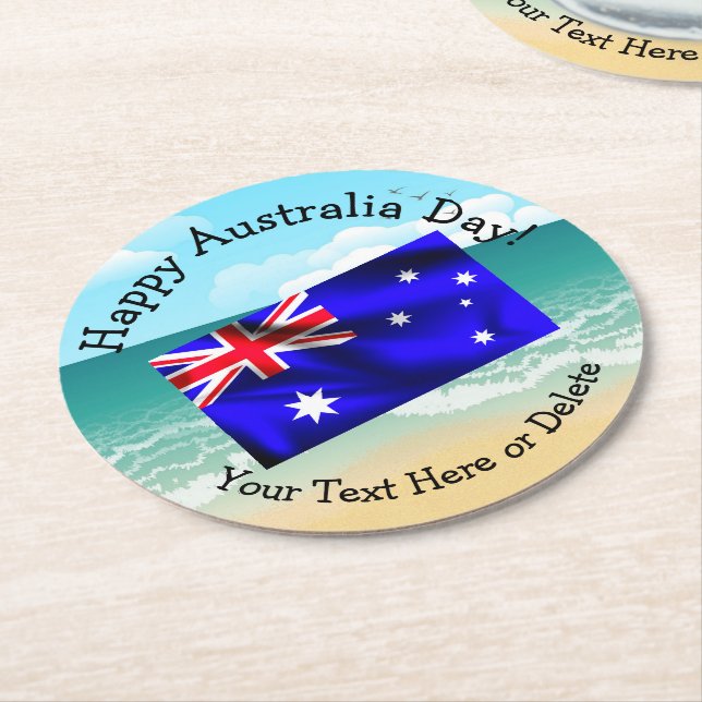 Edit Text Matching Australia Day Round Paper Coaster (Angled)