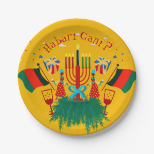 Edit Text Matching Kwanzaa Party 7" Paper Plate