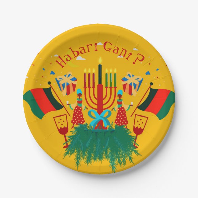 Edit Text Matching Kwanzaa Party 7" Paper Plate (Front)