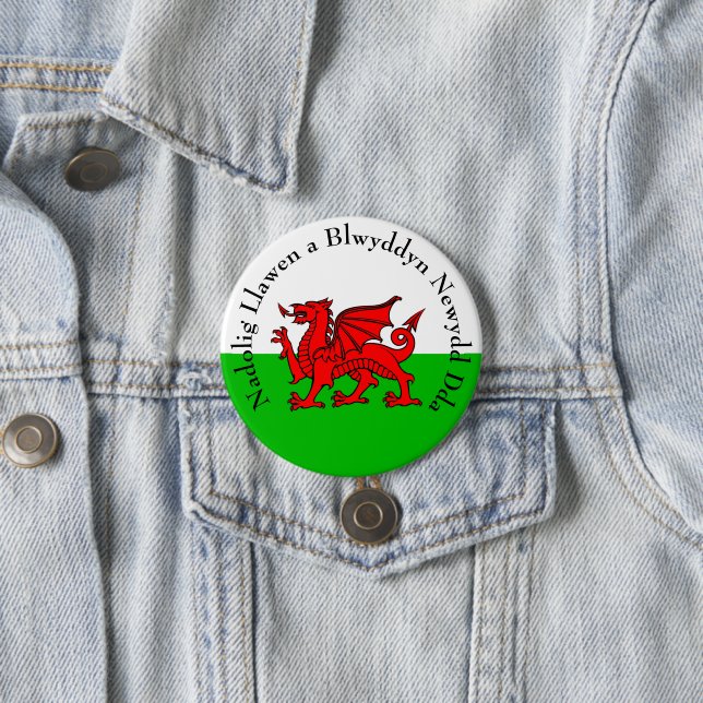 Edit Text Welsh Flag Red Dragon Christmas 7.5 Cm Round Badge (In Situ)