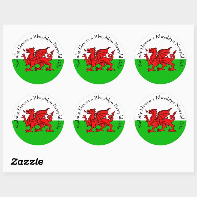 Edit Text Welsh Flag Red Dragon Christmas Classic Round Sticker (Sheet)