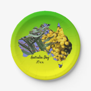 Edit Text Year, Australia Day Gum Leaf Wattle 7" Paper Plate