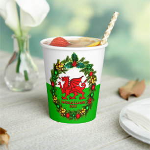 Edit Text Year Welsh Flag Red Dragon Christmas Paper Cups