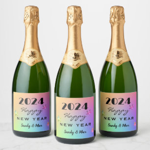 Edit YEAR, Colourful Happy New Year 202X Sparkling Wine Label