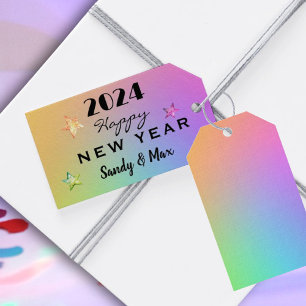 Edit YEAR, Gradient Rainbow Happy New Year 202X Gift Tags