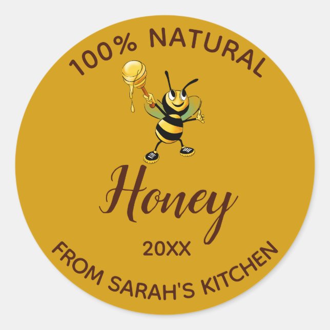 Editable 100% Natural Honey Classic Round Sticker (Front)