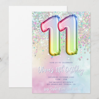 Editable 11th Birthday Invitation Template Rainbow