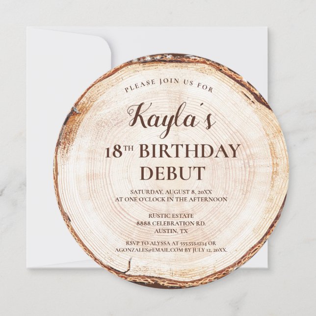 Editable 18th birthday debut Rustic Wood Invitation (Front)