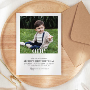 Editable 1st Birthday Photo Minimal Boy Picture Invitation