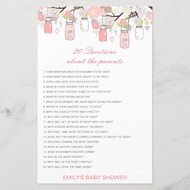 Editable 20 Questions about Parents Baby Shower (Front)