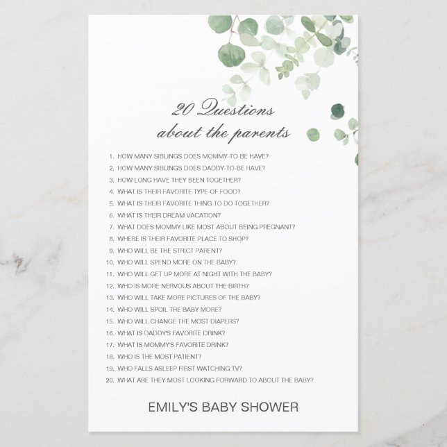 Editable 20 Questions about Parents Baby Shower (Front)