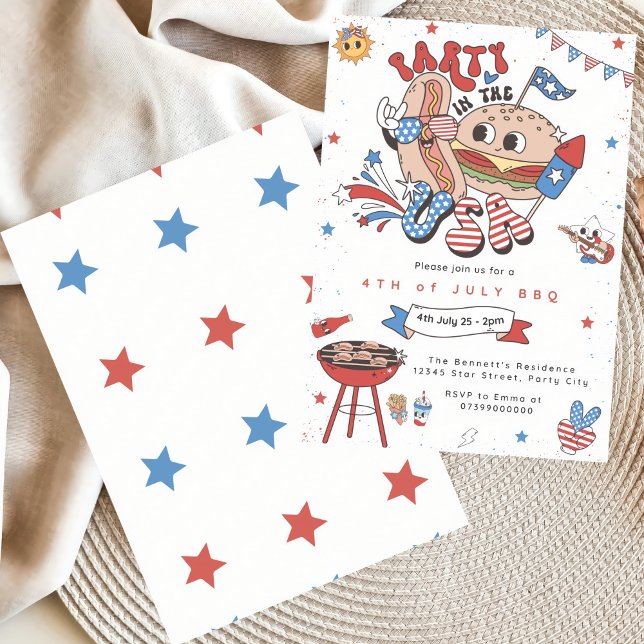 Editable 4th of July BBQ Invitation Template Retro (Creator Uploaded)