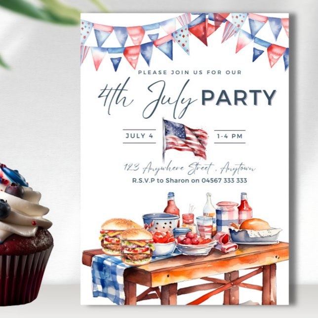 Editable 4th of July Party Summer Picnic BBQ Party Invitation (Creator Uploaded)
