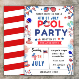 Editable 4th Of July Pool Party Independence Day Invitation