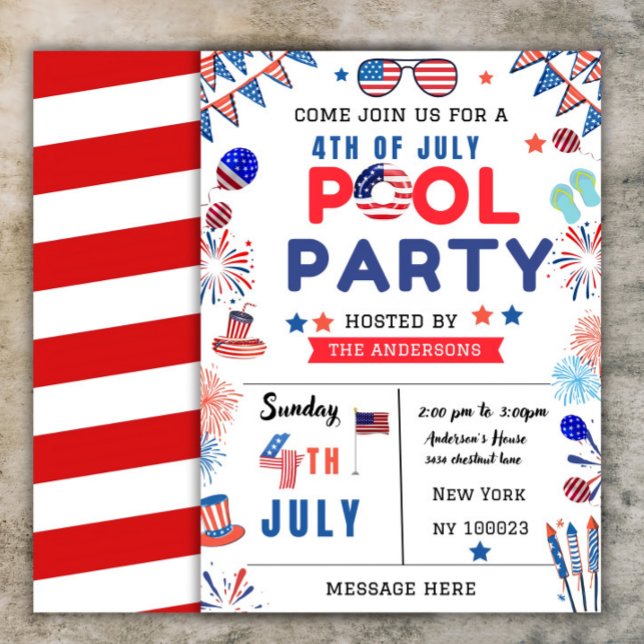 Editable 4th Of July Pool Party Independence Day Invitation (Creator Uploaded)