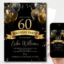 Editable 60th Birthday Invitation: Black & Gold Ba