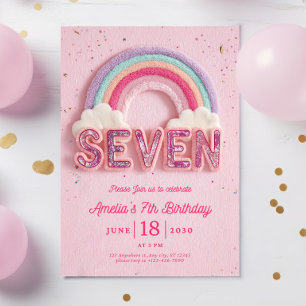 Editable 7th Birthday Invitation Template, Pink 