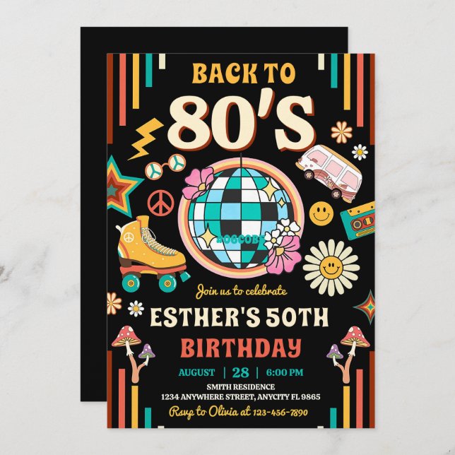 Editable 80s Birthday Party Invitation Back to 80s (Front/Back)