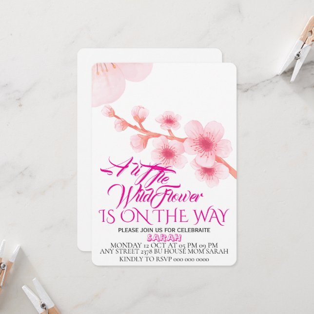 Editable A Little Wildflower Baby Shower Invitatio Invitation (Front/Back In Situ)