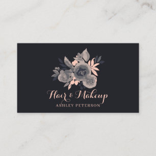 Editable abstract vintage floral makeup navy blue business card