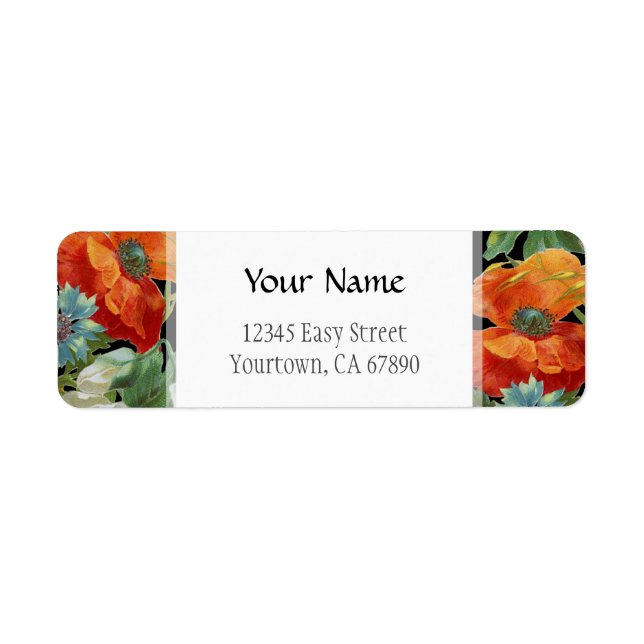 Editable Address Elegant Poppy Cornflowers Labels (Front)