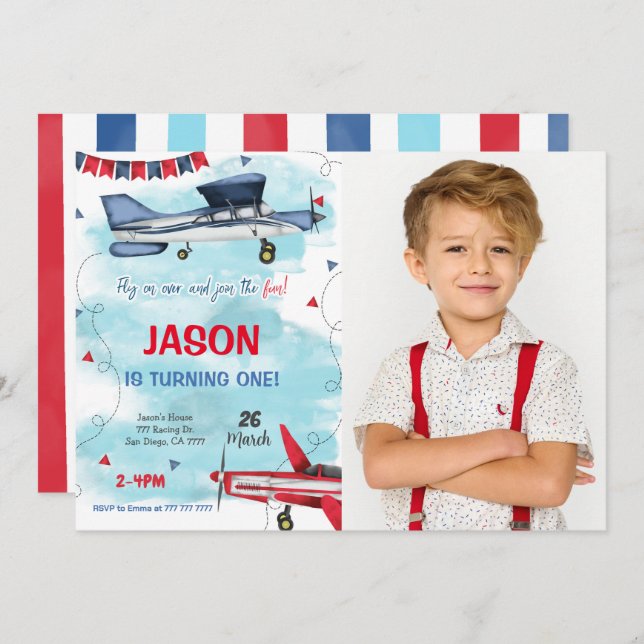 Editable Aeroplane Photo Invitation (Front/Back)