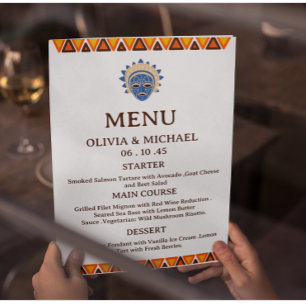 Editable African Tribal Mask Ethnic Wedding  Menu