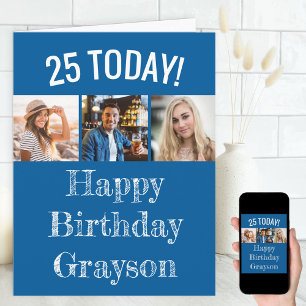 Editable Age and Greeting   3 Photo Birthday Card