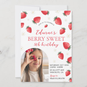 Editable AGE Berry Sweet Photo Girl Birthday Invitation