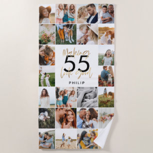 editable age chic birthday multi photo script gift beach towel