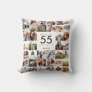 editable age chic birthday multi photo script gift cushion