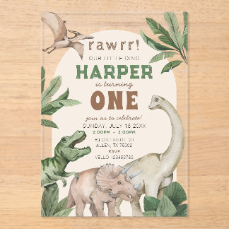 Editable "AGE" Dinosaurs Trex Wild Birthday Acrylic Invitations