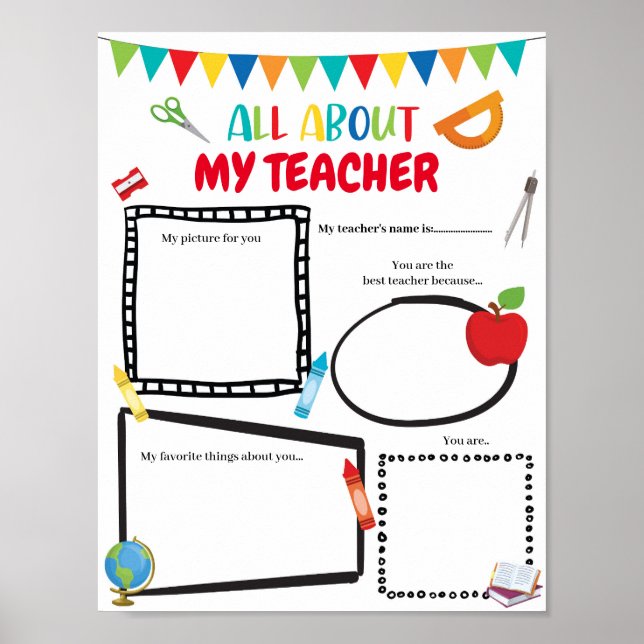 Editable All about my Teacher template Poster (Front)
