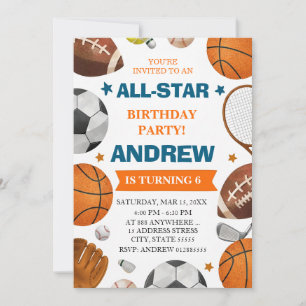 Editable All Star Sports Birthday Invitation