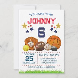 Editable All Star Sports Birthday Party Invitation