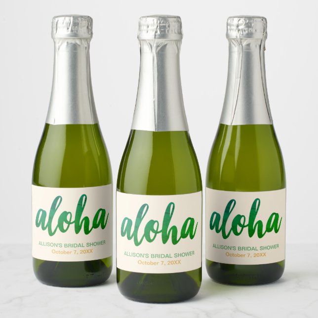 Editable Aloha Tropical Bridal Shower Mini Sparkling Wine Label (Bottles)