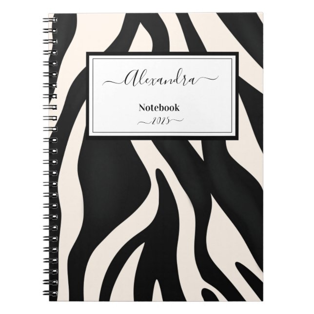 Editable Animal Zebra Black White Notebook (Front)