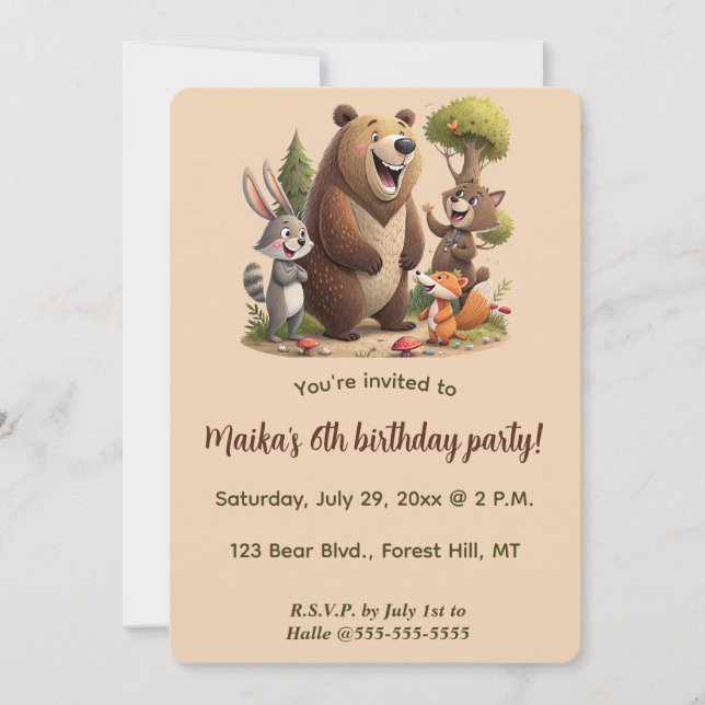 Editable Animals of the Forest Birthday Invitation (Front)