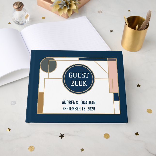 Editable Art Deco Wedding Invitation Guest Book (Front Open)