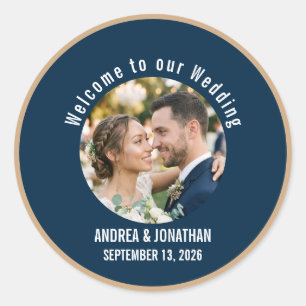Editable Art Deco Wedding Invitation with Photo Classic Round Sticker