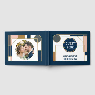 Editable Art Deco Wedding Invitation with Photo Guest Book