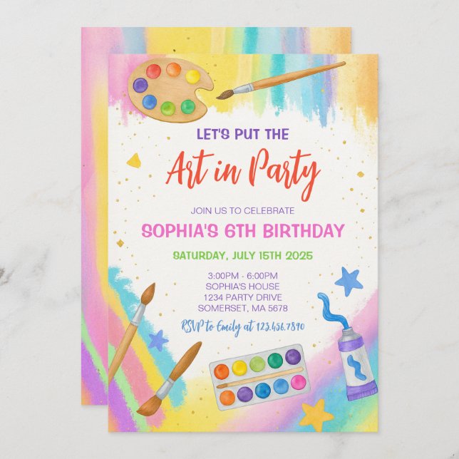 Editable Art Party Painting Party Birthday Invitation (Front/Back)