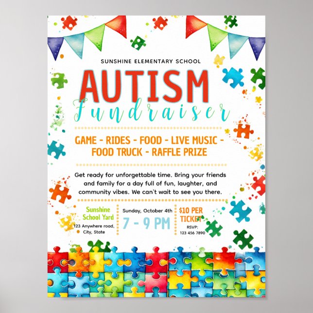 Editable Autism Awareness Fundraiser Flyer Poster (Front)