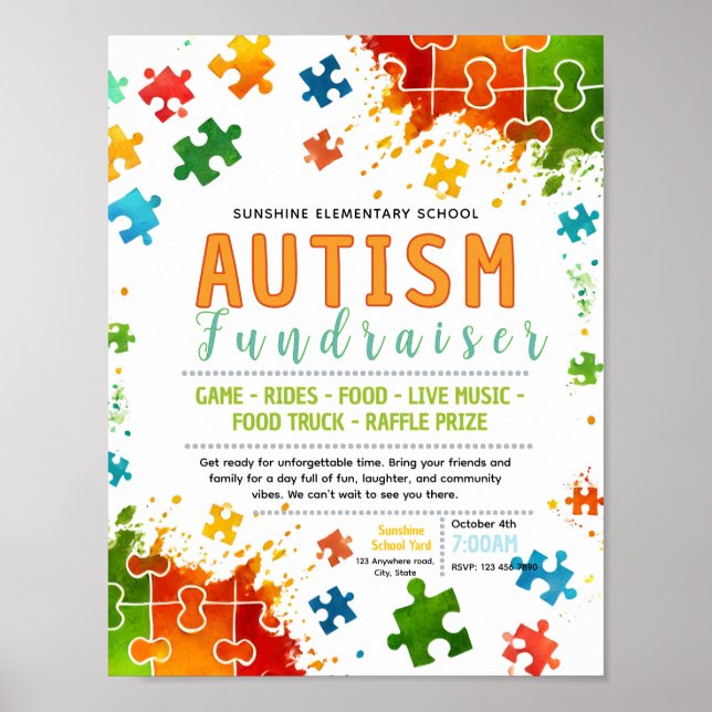 Editable Autism awareness Fundraiser Flyer Poster (Front)