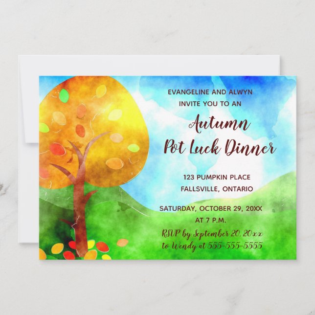 Editable Autumn Leaves Invitation Cards (Front)