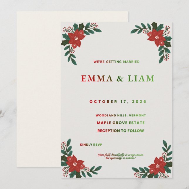 Editable Autumn Leaves Wedding Invitation | Person (Front/Back)