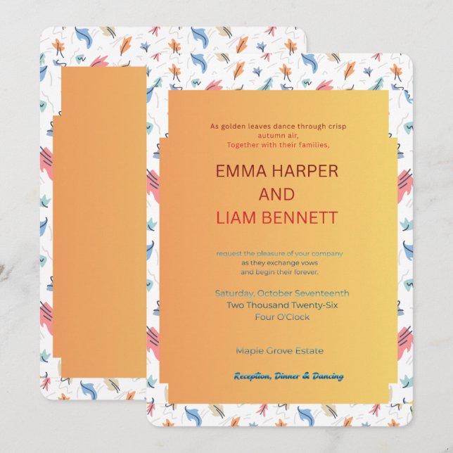 Editable Autumn Leaves Wedding Invitation | Person (Front/Back)