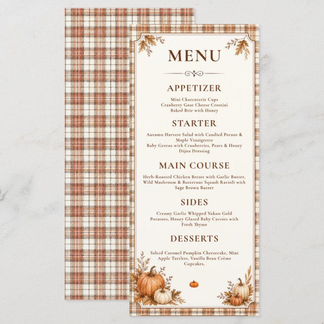 Editable Autumn Pumpkin Bridal Shower Rustic Menu  (Front/Back)