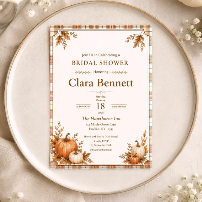 Editable Autumn Pumpkin Plaid Fall Bridal Shower Invitation (Creator Uploaded)