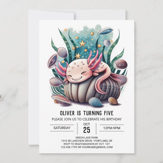 Editable Axolotl Birthday Invitation (Front)